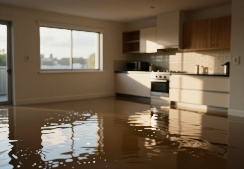 Flooded kitchen in North Parramatta restaurant before drying